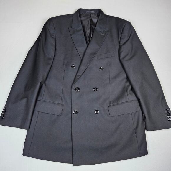 Apollo King Double Breasted Blazer Peak Lapel Black Mens 44R Suit Jacket Classic - Picture 16 of 16